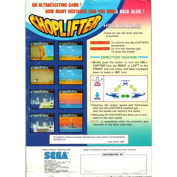 Choplifter Arcade FLYER Original Video Game Promo Sheet Japan 1982 POOR - Picture 2 of 2